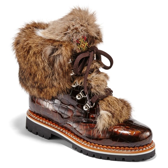 Furry Brown Croc-Embossed Winter Boots - Picture 1 of 8